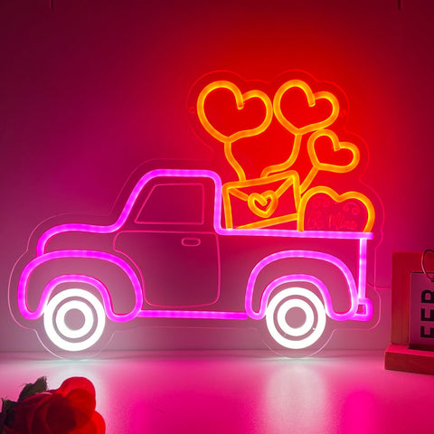 ULSLITYA Valentines Truck Heart neon sign ideal for bedroom decor