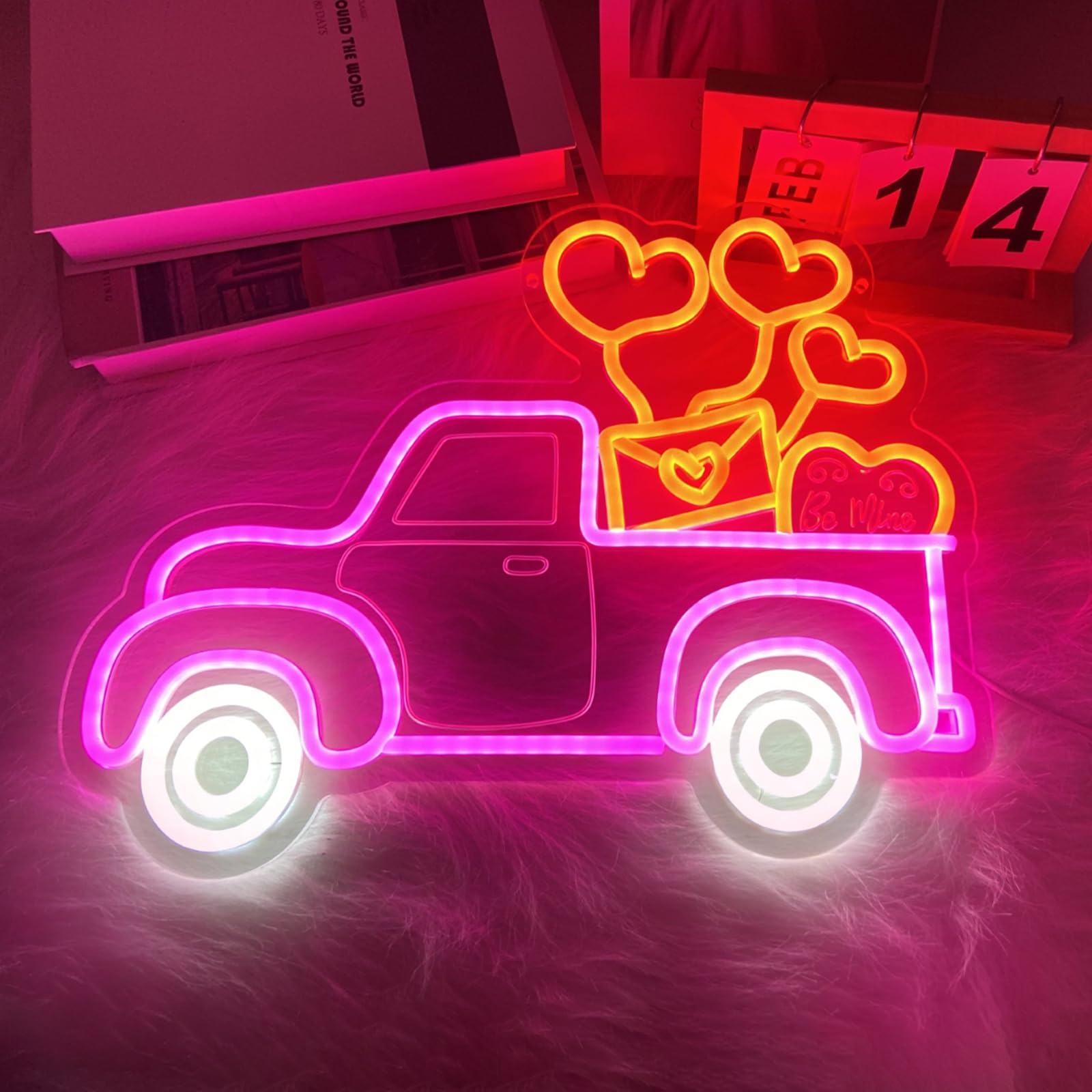 ULSLITYA Valentines Truck Heart neon sign USB powered for versatile setup