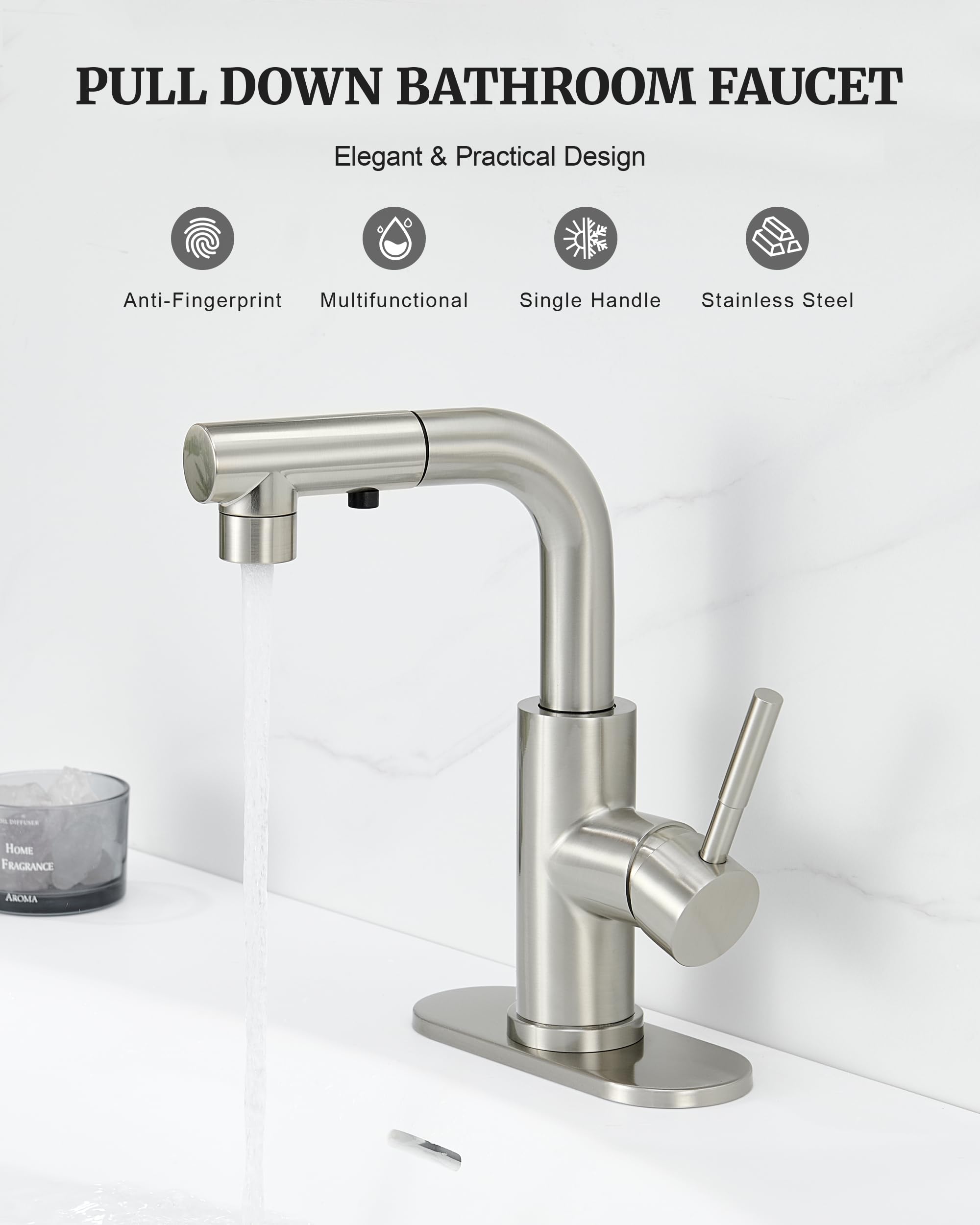 Ultimate Unicorn 15.5-inch retractable hose extends for quick cleaning in a spacious sink.
