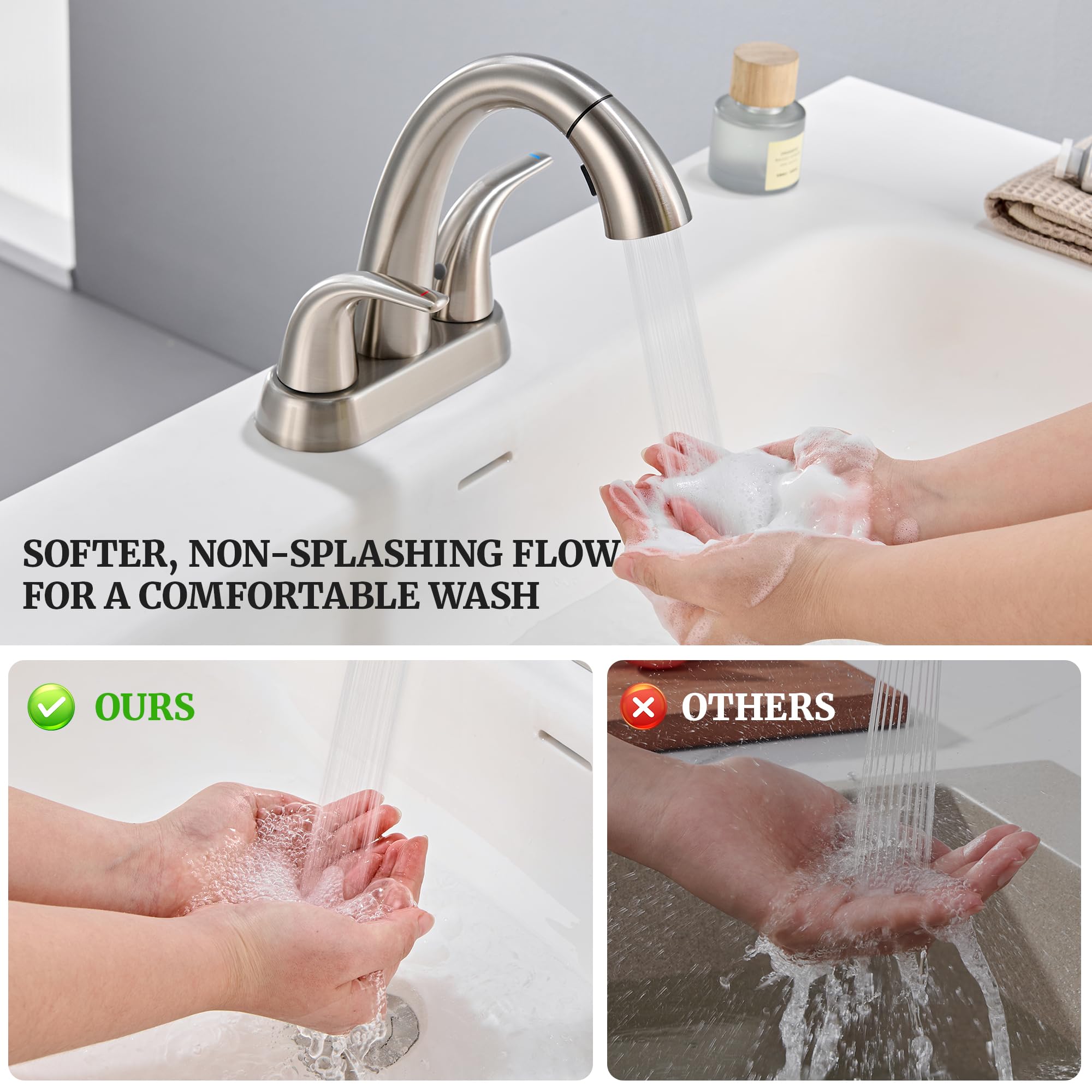 Ultimate Unicorn brushed-nickel faucet aerator detail for quiet, splash-free flow.