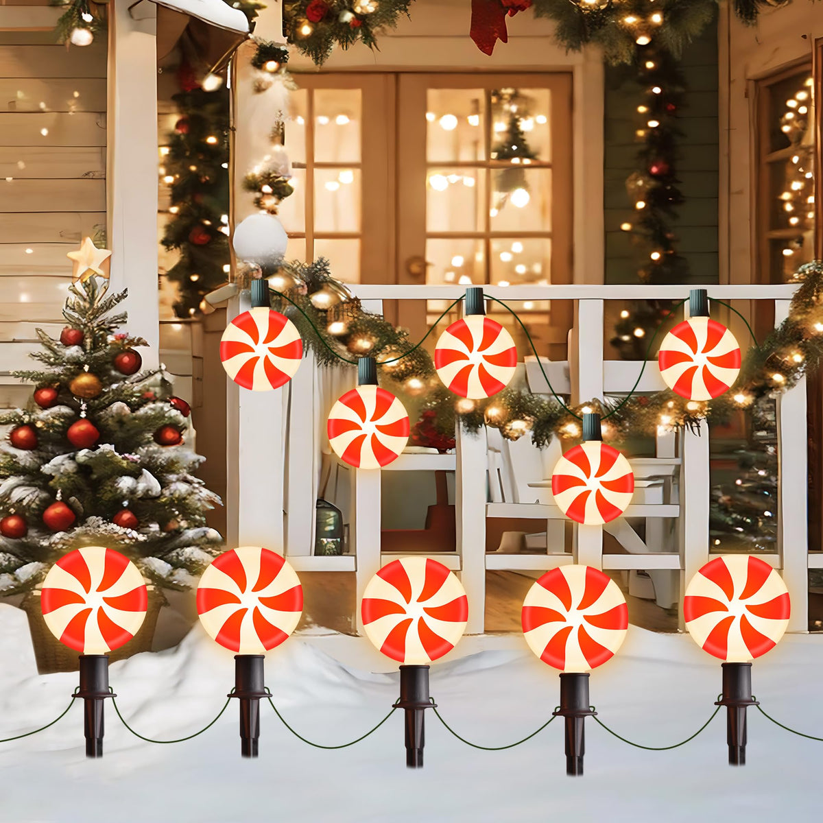 Ultimate Unicorn Christmas lollipop pathway light glows along the garden path for festive outdoor décor