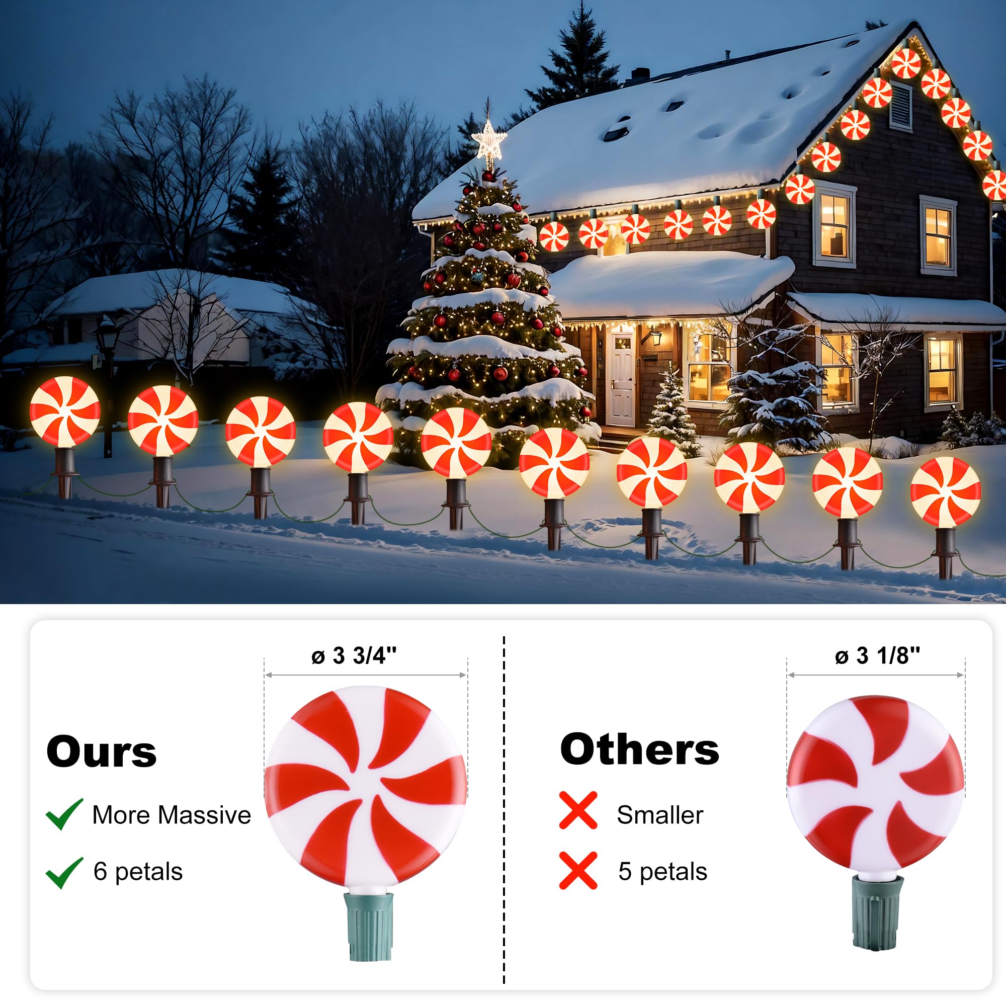 By day candy-shaped stakes look charming; by night they emit a warm glow for festive scenes