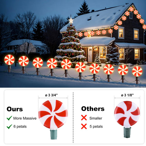By day candy-shaped stakes look charming; by night they emit a warm glow for festive scenes