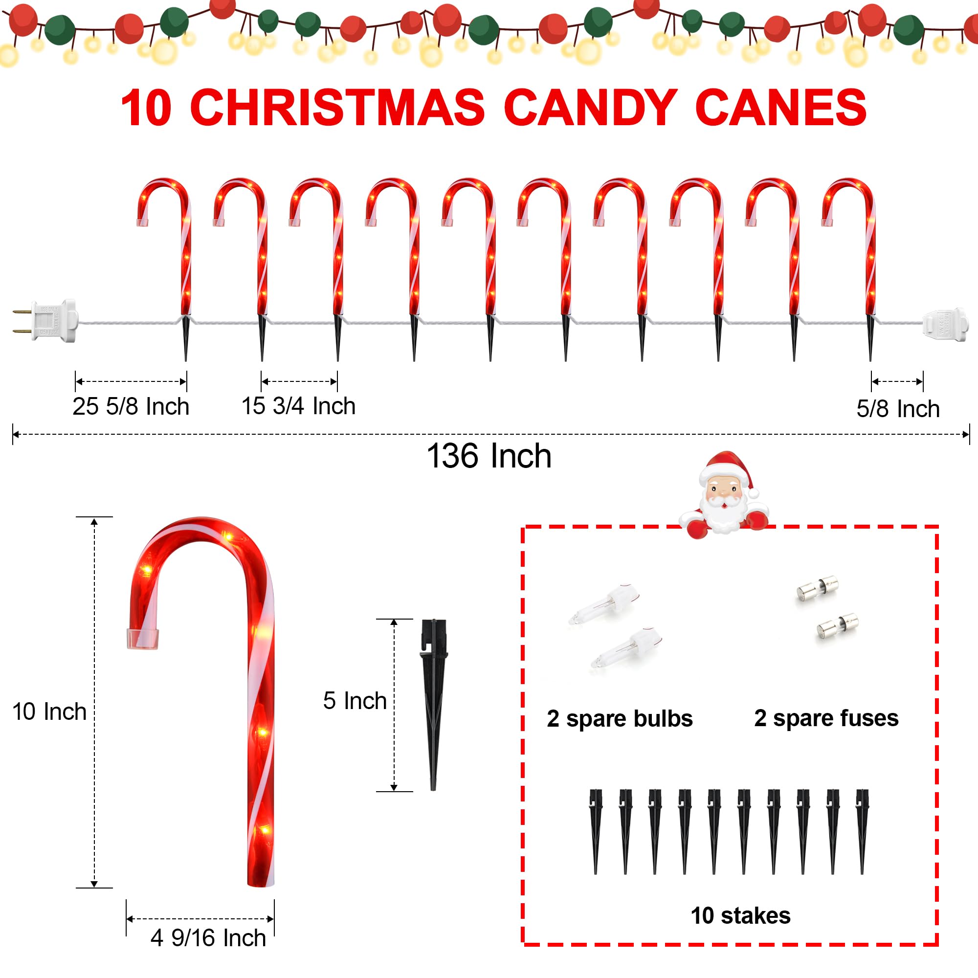 Ultimate Unicorn outdoor candy cane pathway lights add red and white accents to the landscape.