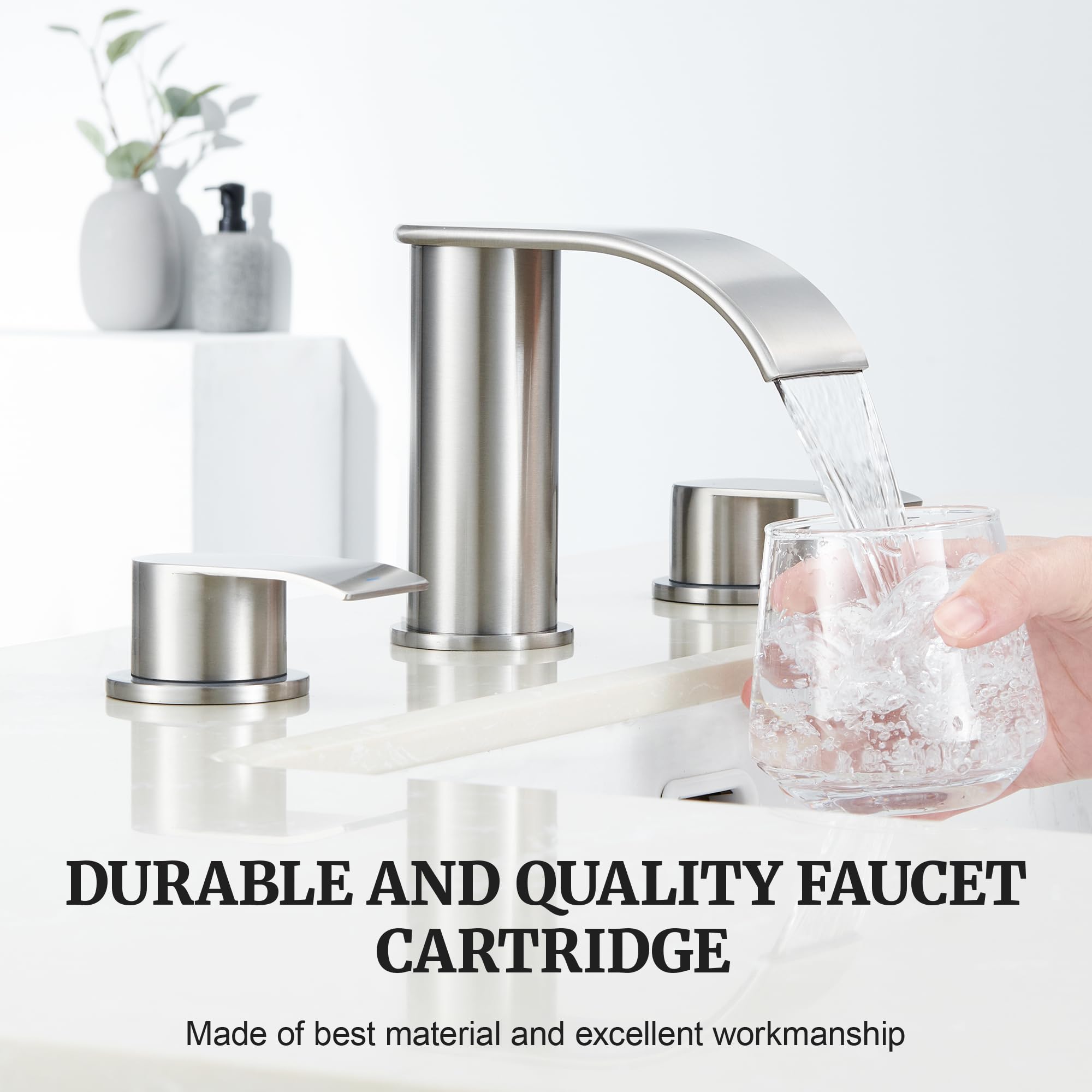 Ultimate Unicorn pop-up drain in brushed nickel for a clean vanity appearance.