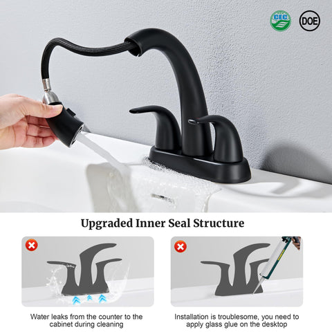Two-handle operation with matte black finish for precise control