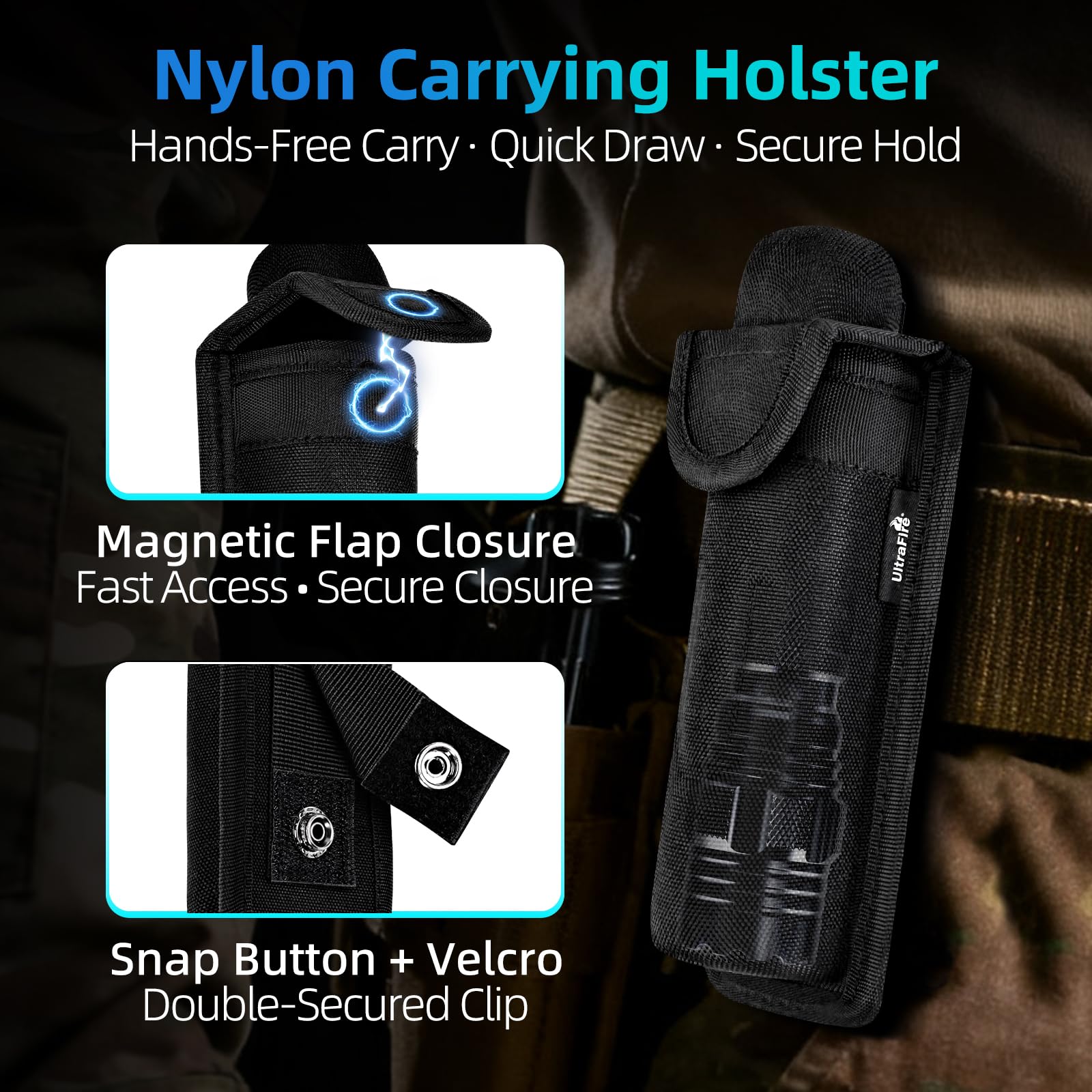 ULTRAFIRE flashlight in strobe mode ready for signaling or self-defense