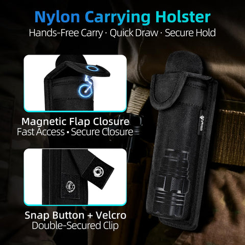 ULTRAFIRE flashlight in strobe mode ready for signaling or self-defense