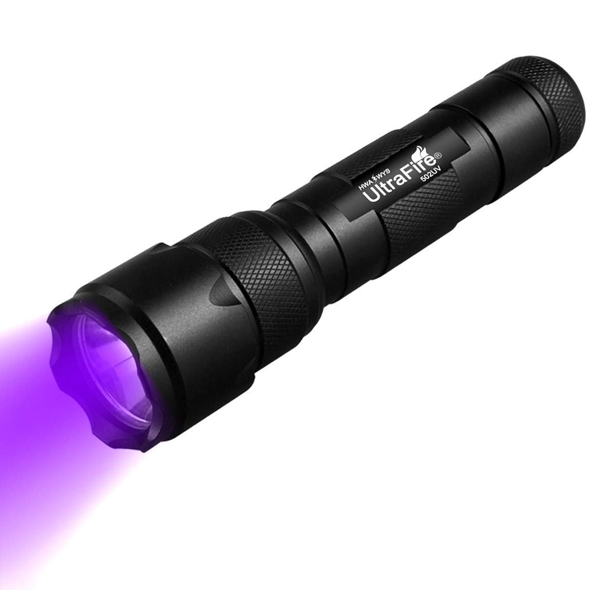 ULTRAFIRE UV flashlight highlights 395-405nm stains for quick detection.