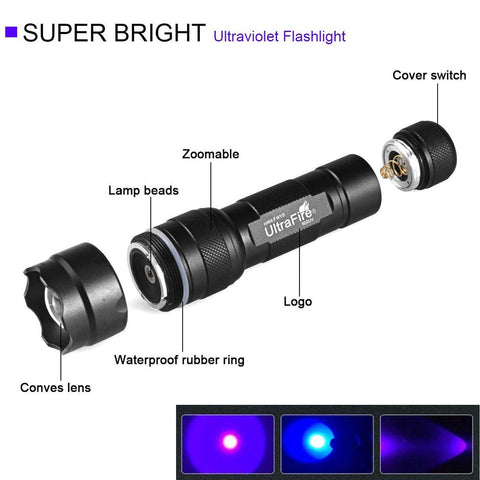 ULTRAFIRE UV flashlight doubles as currency verifier and leak detector.
