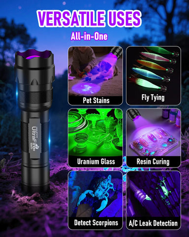 ULTRAFIRE UV Flashlight has a durable aluminum body with IP65