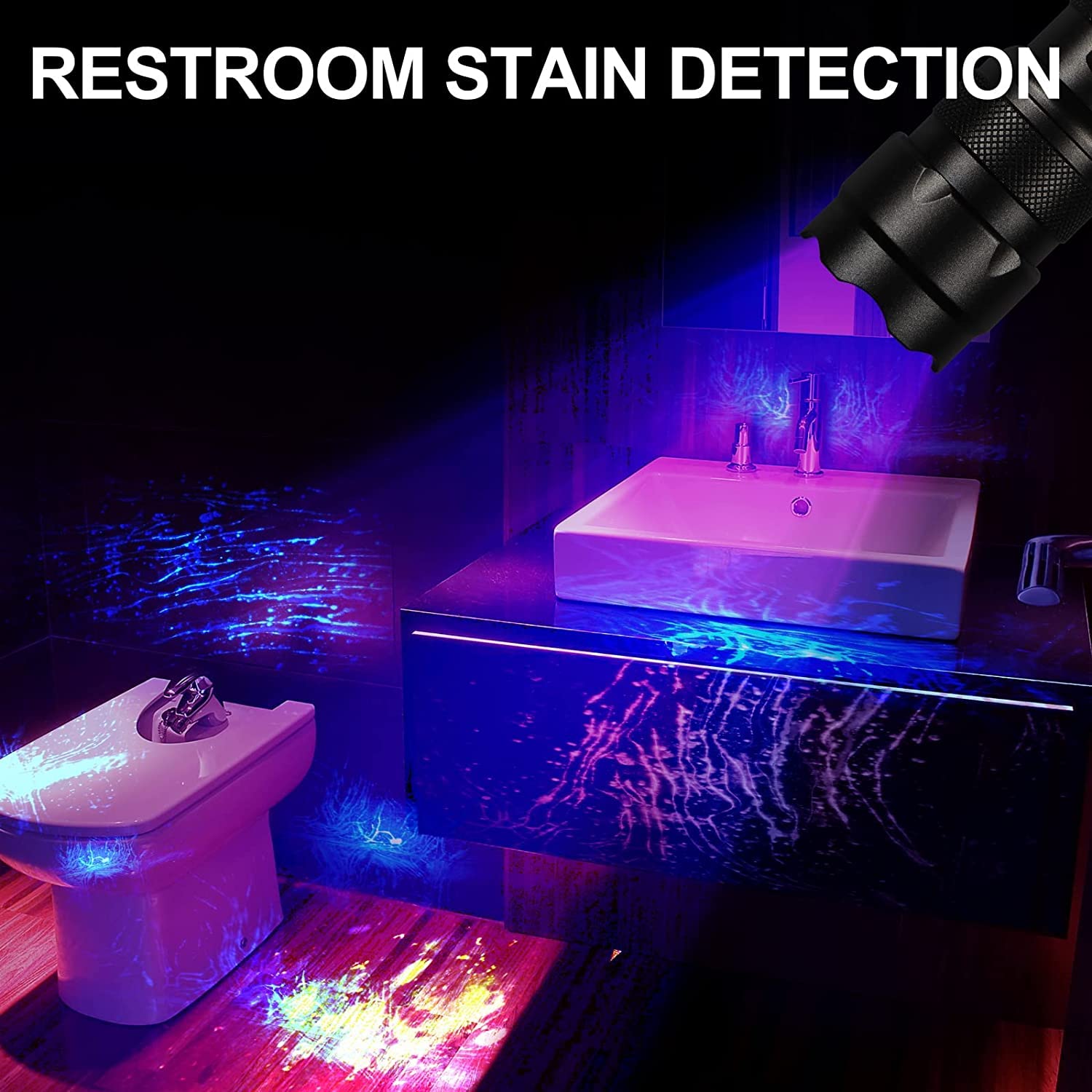 ULTRAFIRE UV flashlight helps detect pet urine residues on floors.