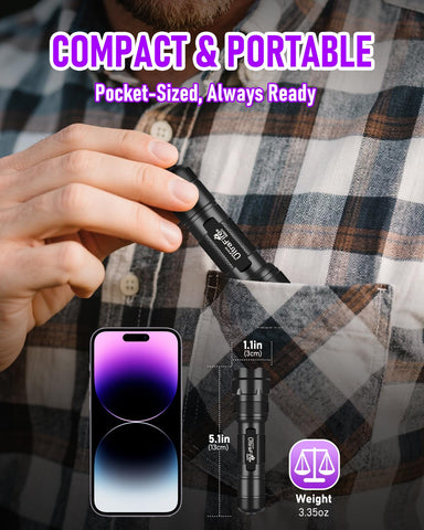 ULTRAFIRE UV Flashlight offers zoom-focus to inspect large areas
