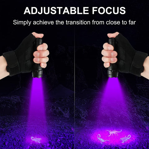 ULTRAFIRE UV flashlight with adjustable focus for scanning large areas.