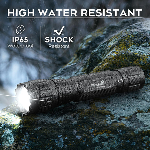 ULTRAFIRE WF-501B PRO wall charger included for convenient recharging.