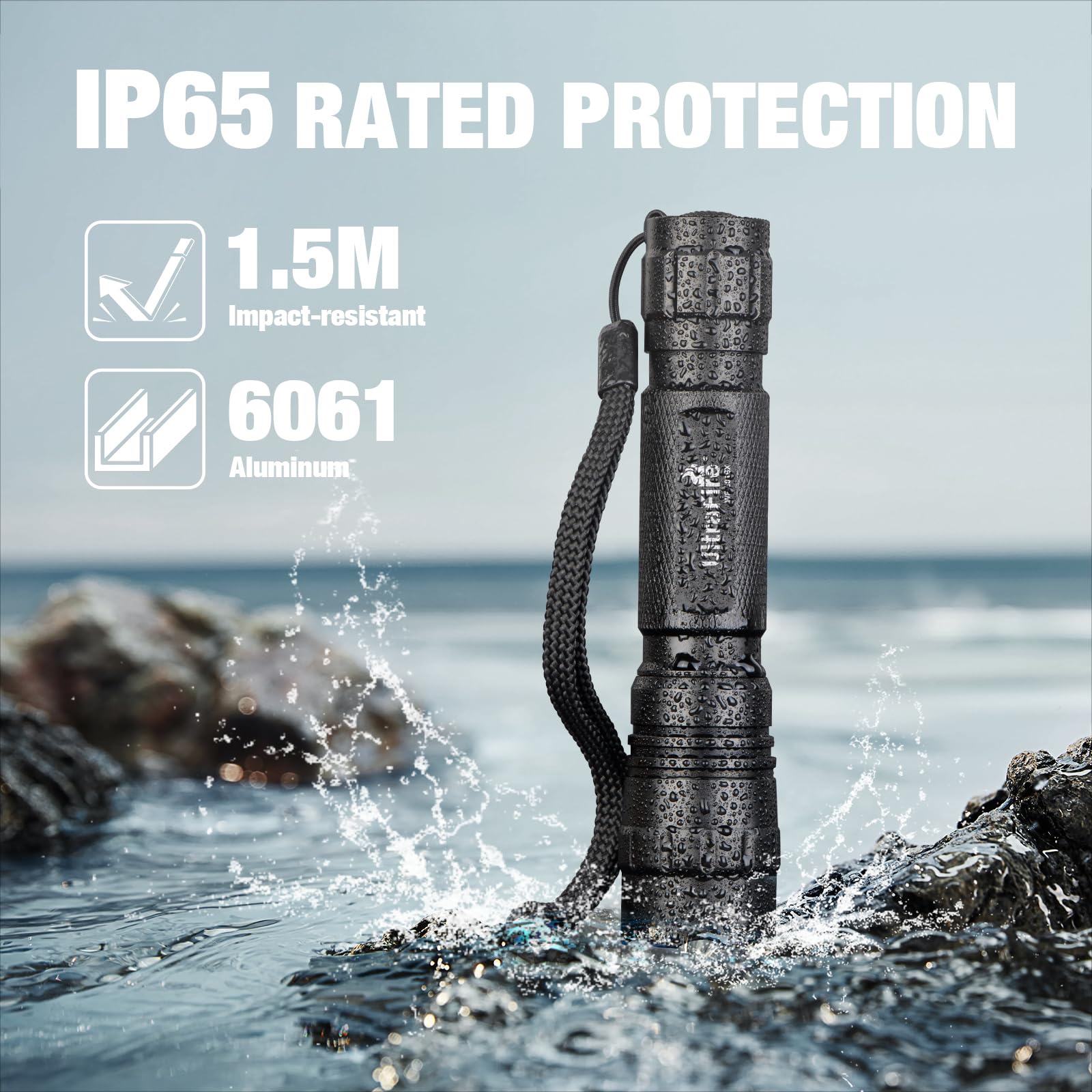 ULTRAFIRE WF-501BX IP65 waterproof rating withstands storms.