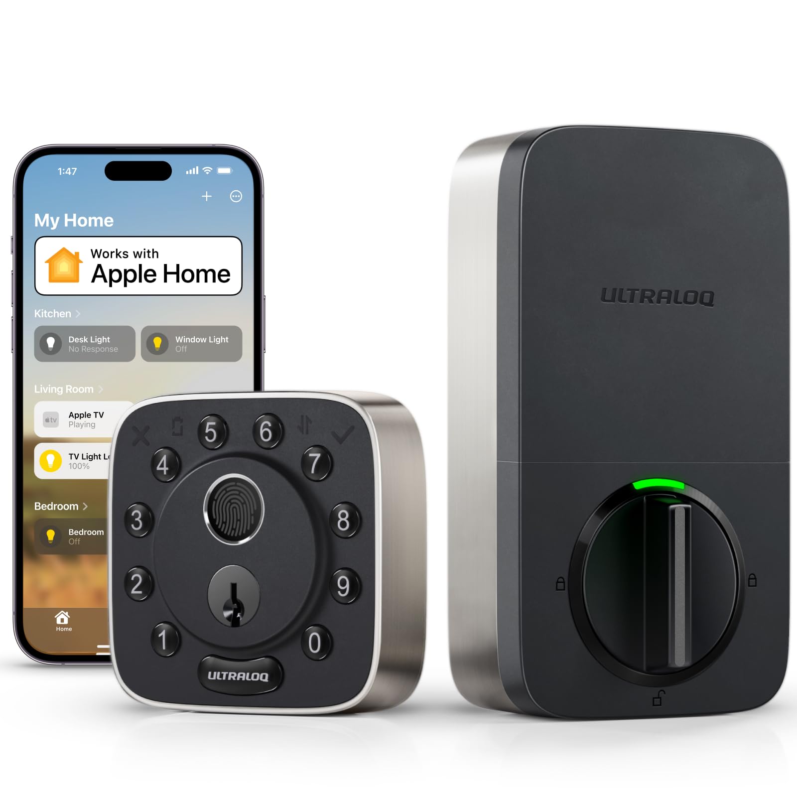 ULTRALOQ Bolt front-door fingerprint lock for secure hands-free entry.