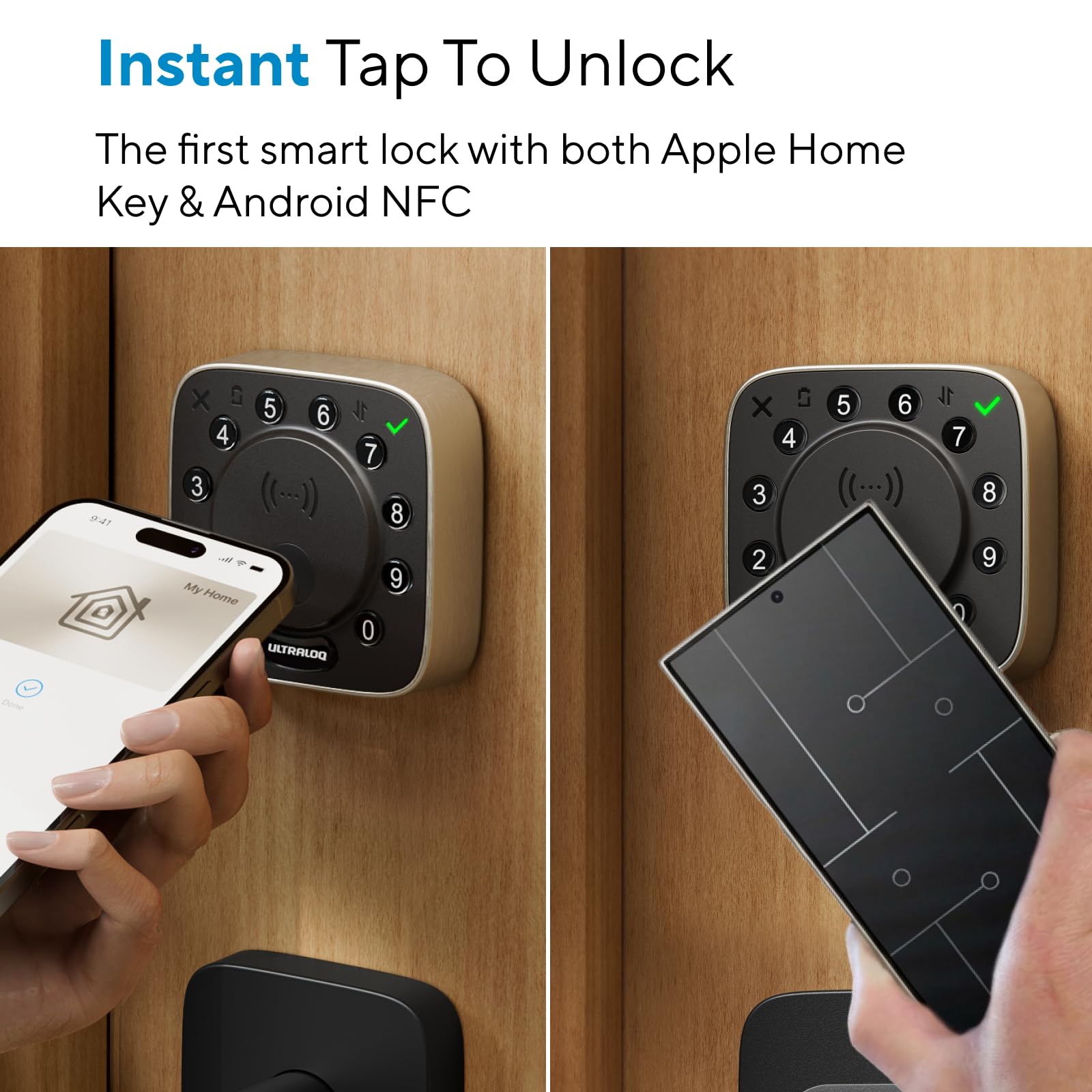ULTRALOQ Bolt NFC tapping unlocks via iPhone or Android devices