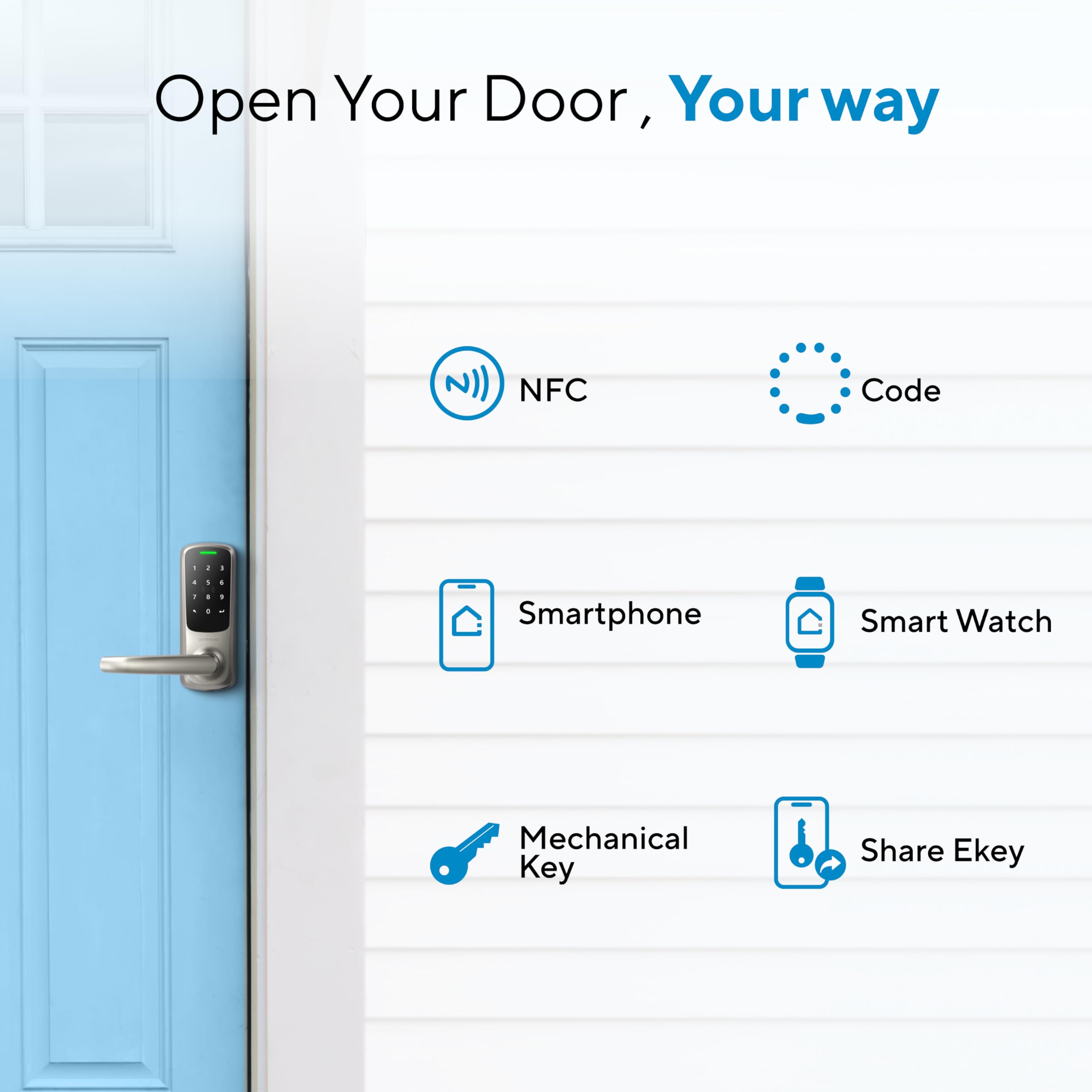 ULTRALOQ Latch 5 app control view showing smartphone access and activity log.
