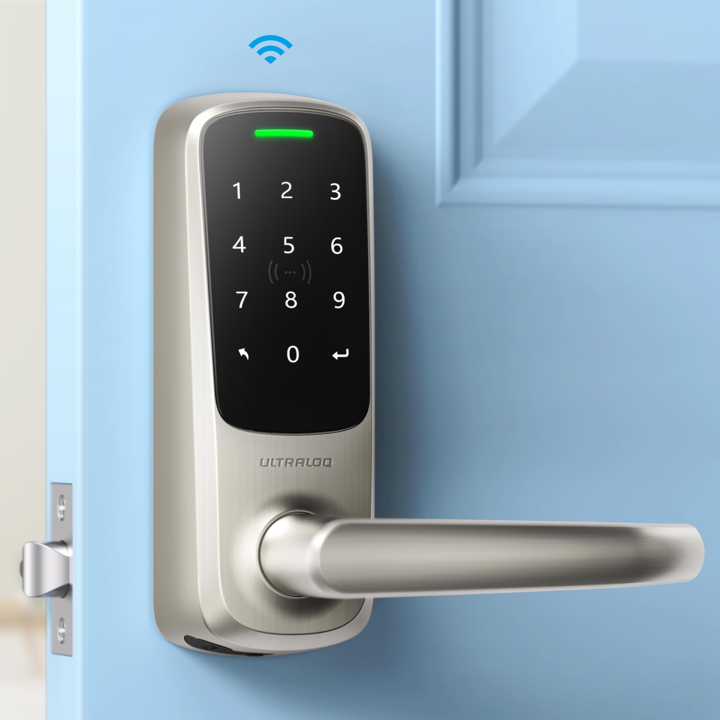 ULTRALOQ Latch 5 front view with built-in WiFi for remote access.