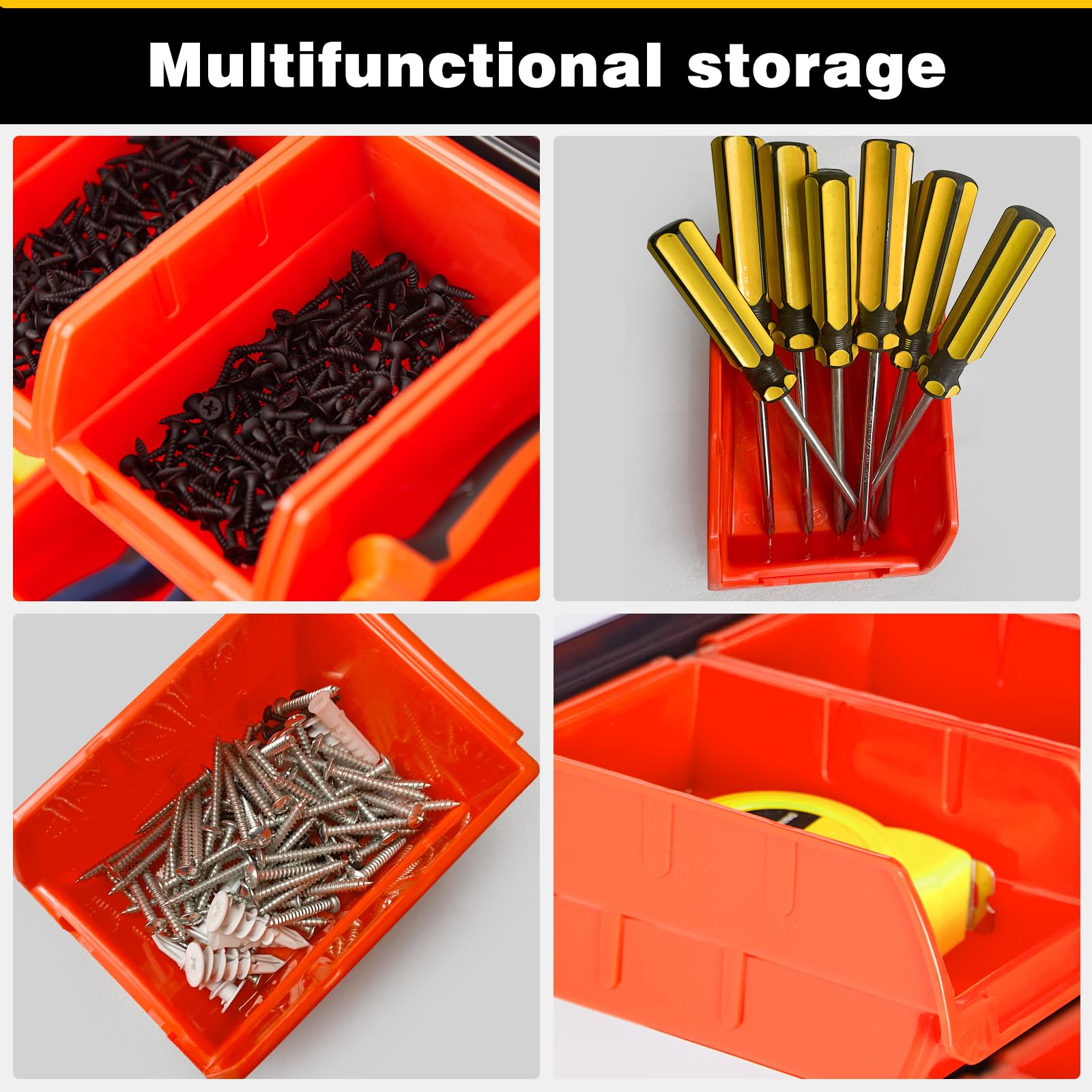 Ultrawall customizable bins enable flexible workspace setup.