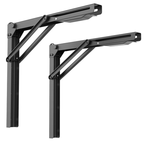 Ultrawall folding shelf bracket, closed front view, space-saving design for small workshops.