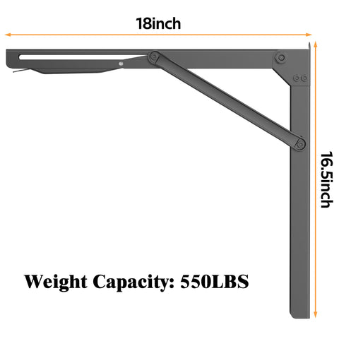 Ultrawall folding shelf bracket, open mounted, supports benches with secure lock.