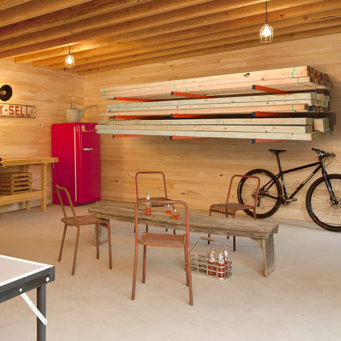 Ultrawall lumber storage racks neatly hold long objects to free garage space