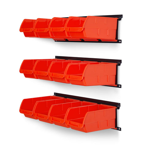 Ultrawall wall-mounted orange bins for quick, visible storage.