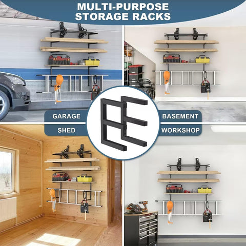 Organized garage with Ultrawall wall-mounted lumber racks maximizing wall space