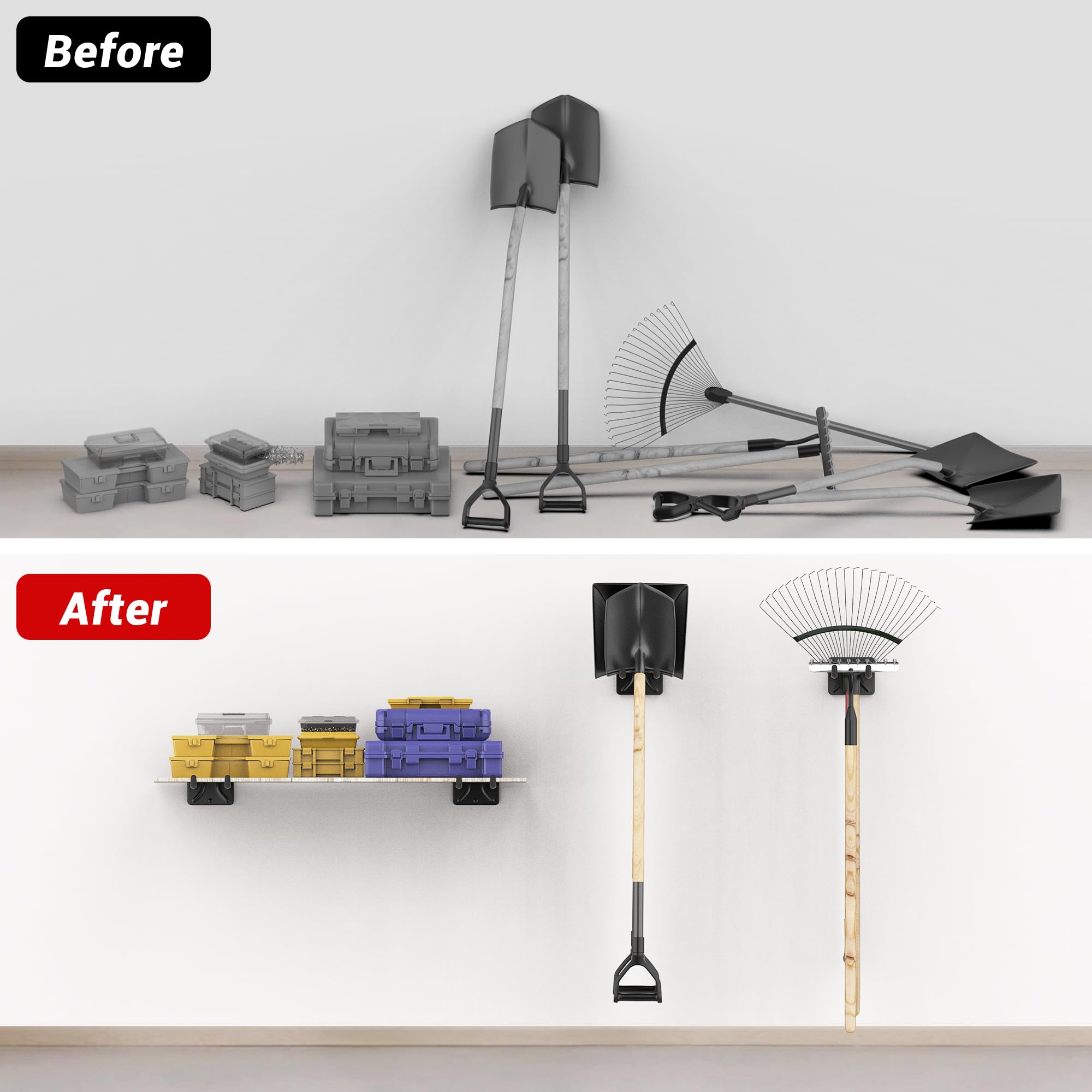 Ultrawall organizes brooms and garden tools off the floor