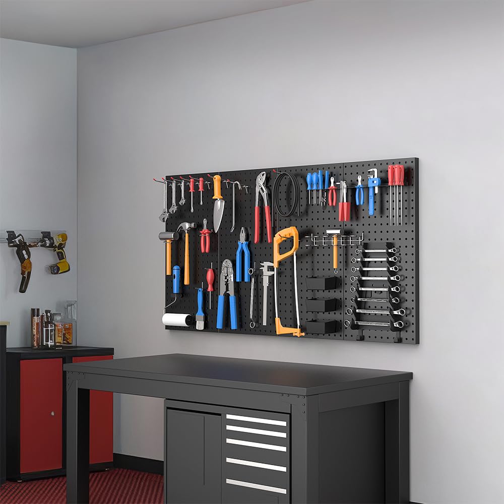 Ultrawall pegboard demonstrates tidy shed workspace organization and efficiency.