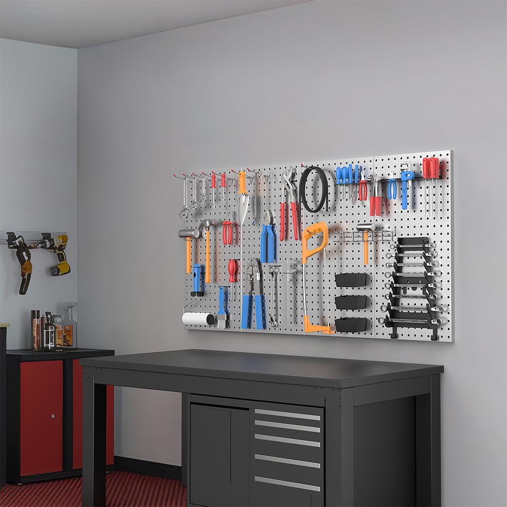 Ultrawall pegboard wall panel powder-coated finish resists rust and chipping in workshops.