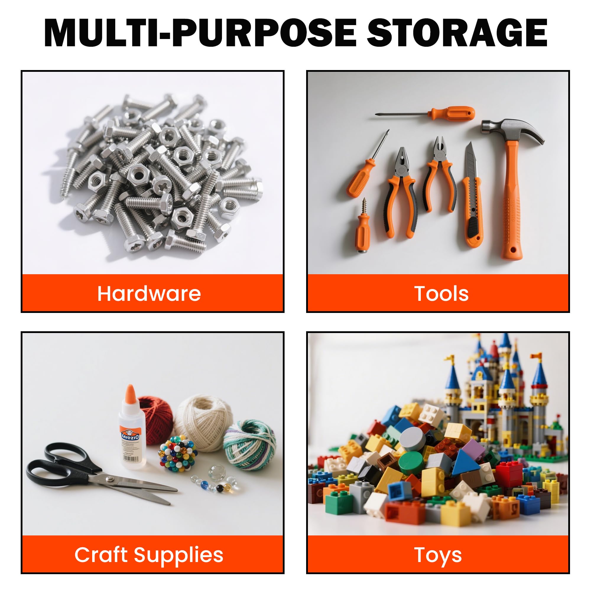 Ultrawall removable bins provide flexible access to tools and parts.