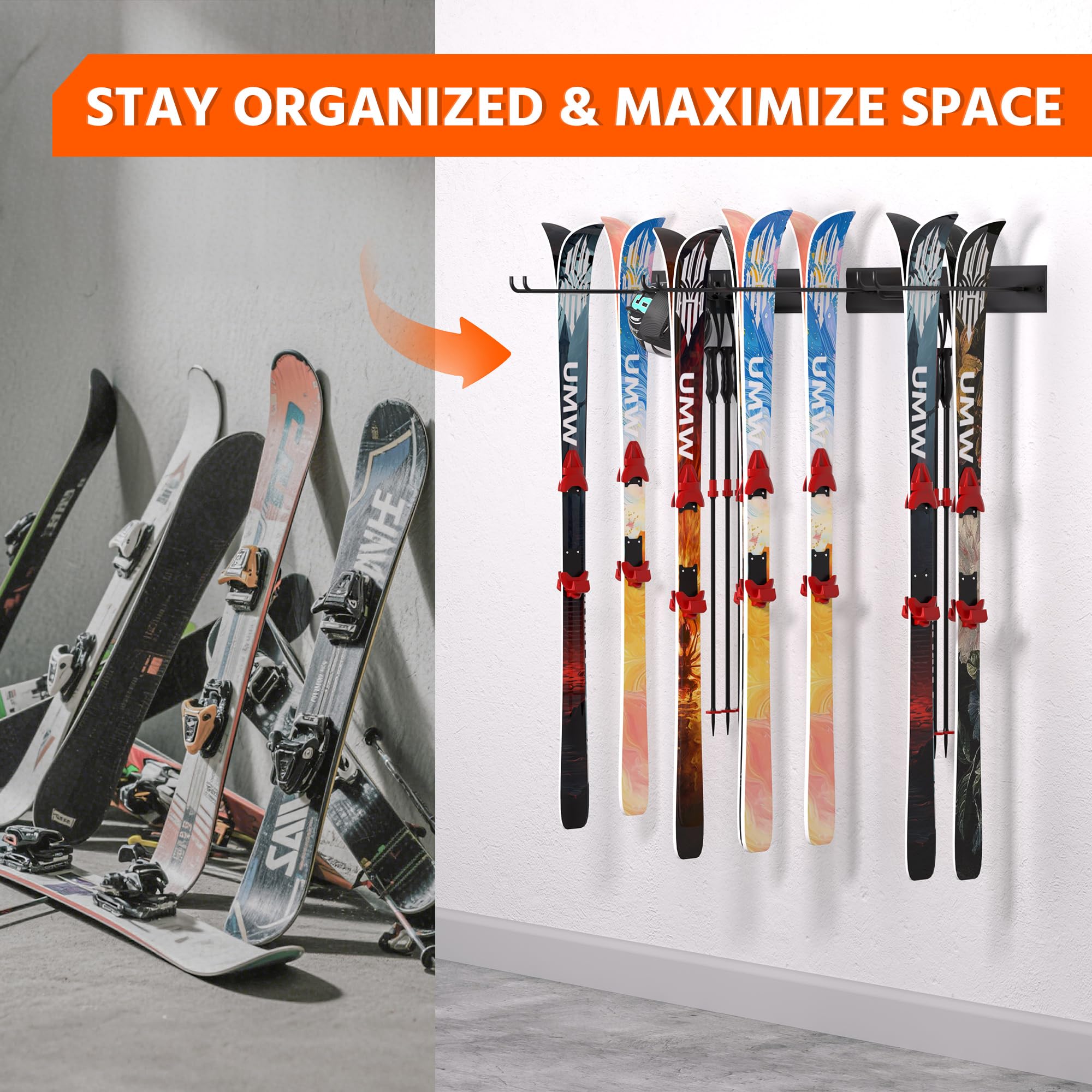 Ultrawall ski rack easy-install mounts quickly on 16-inch studs.