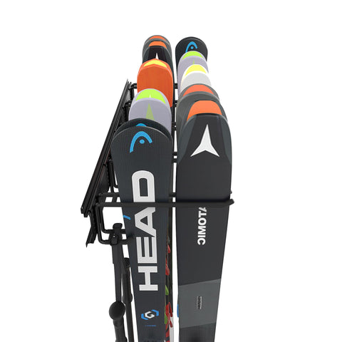 Ultrawall ski rack holds 10 pairs for efficient organization.