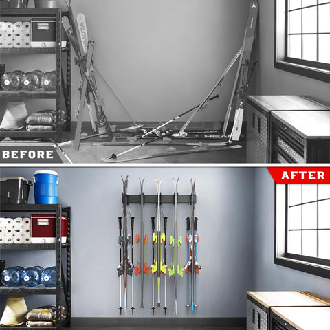Ultrawall ski rack scratch-resistant sleeves protect ski finishes.