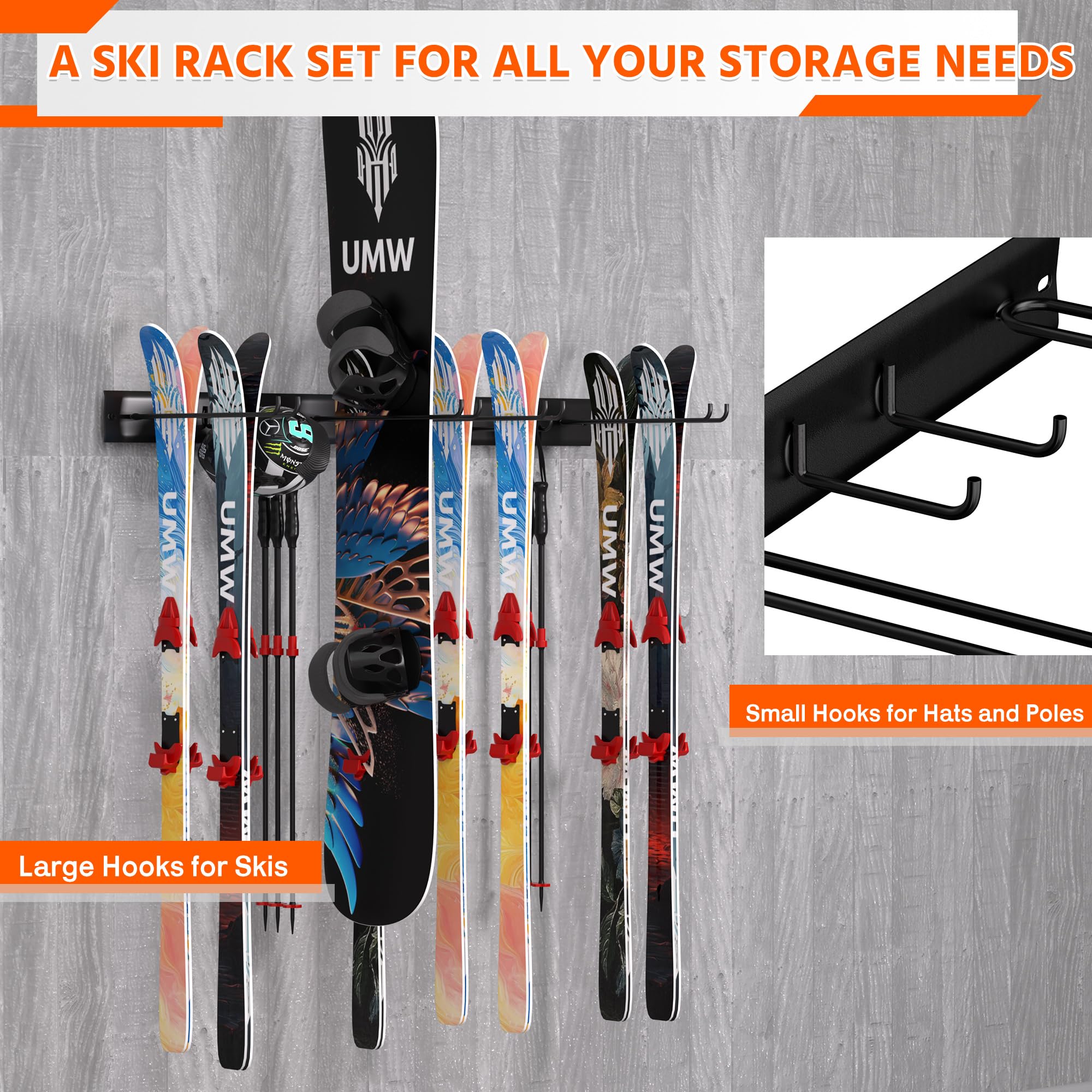 Ultrawall ski rack weatherproof-powder-coated resists rust in damp spaces.