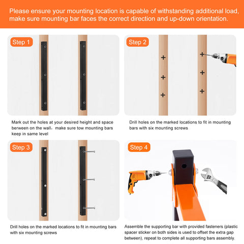 Ultrawall space-saving wall rack helps organize tools and long items.