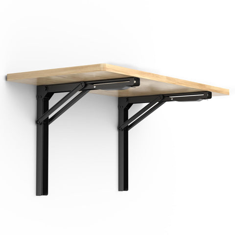 Ultrawall wall-mounted folding workbench closed for space saving.