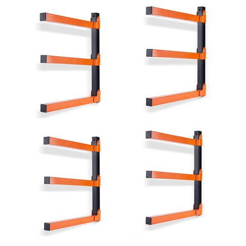 Ultrawall wall mount wood organizer close-up showing sturdy three-level design for long items.