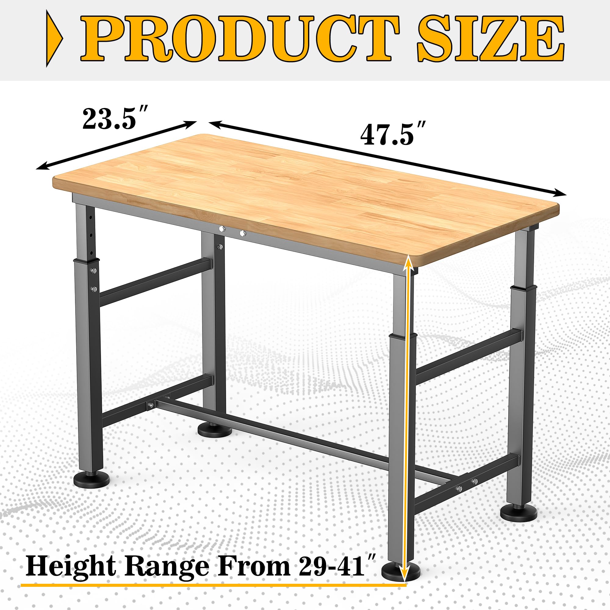 Ultrawall workbench showing eight adjustable height positions for comfort