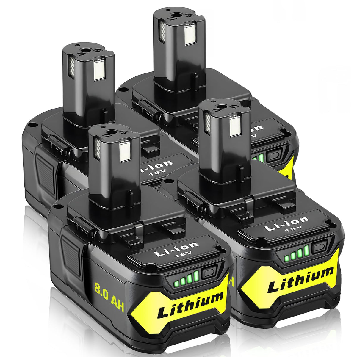 Ultraxxis 4-pack 18V battery front view highlighting high capacity for extended runtime.