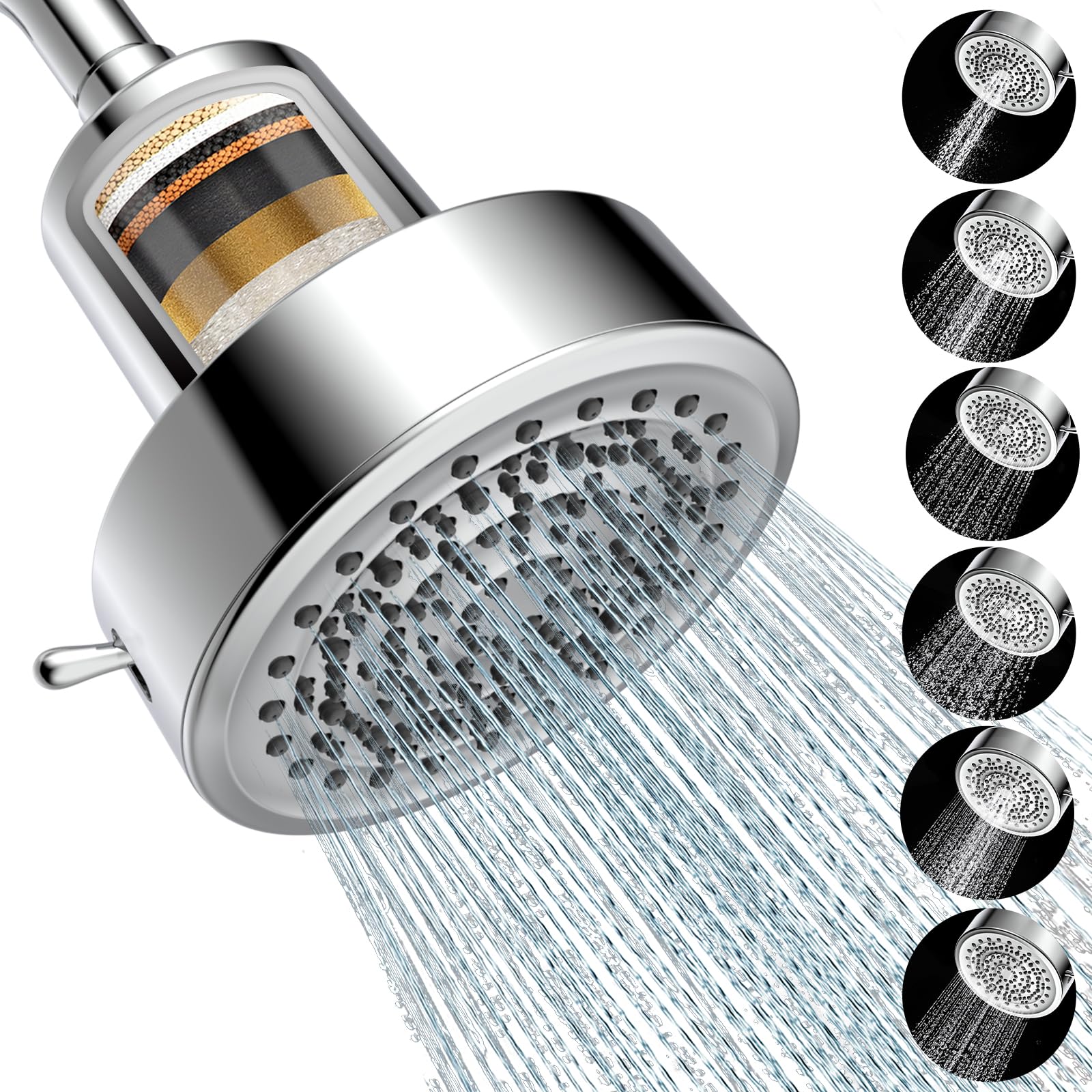 UltrTxenova filtered shower head front view shows chlorine removal for softer hair and skin