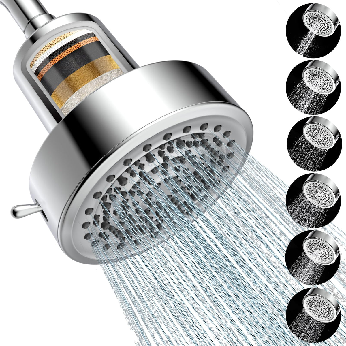 UltrTxenova filtered shower head front view shows chlorine removal for softer hair and skin