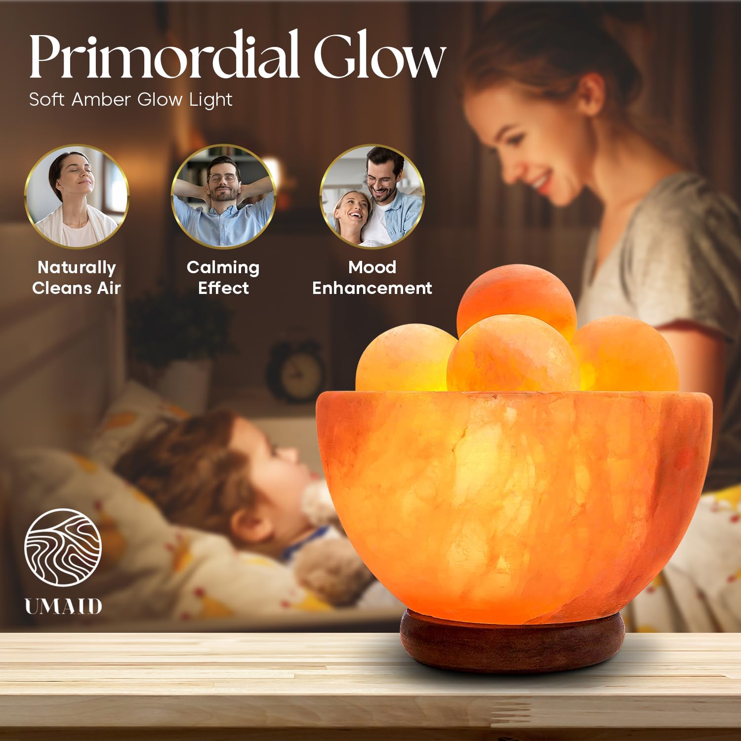 UMAID pink salt lamp adds natural glow to yoga and meditation spaces.