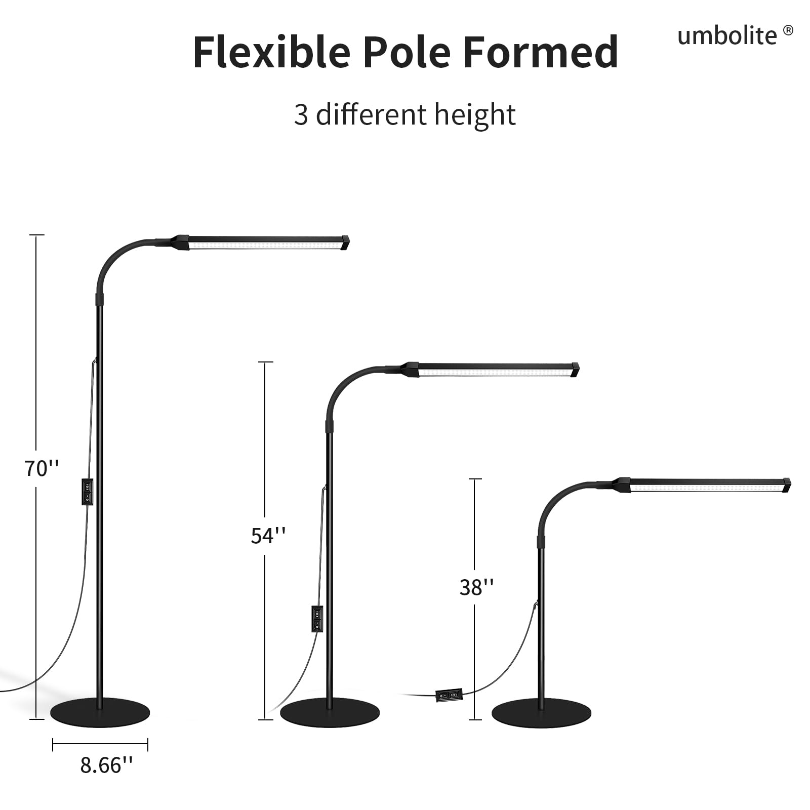 umbolite Lash Light height adjustment enables comfortable positioning for various setups.