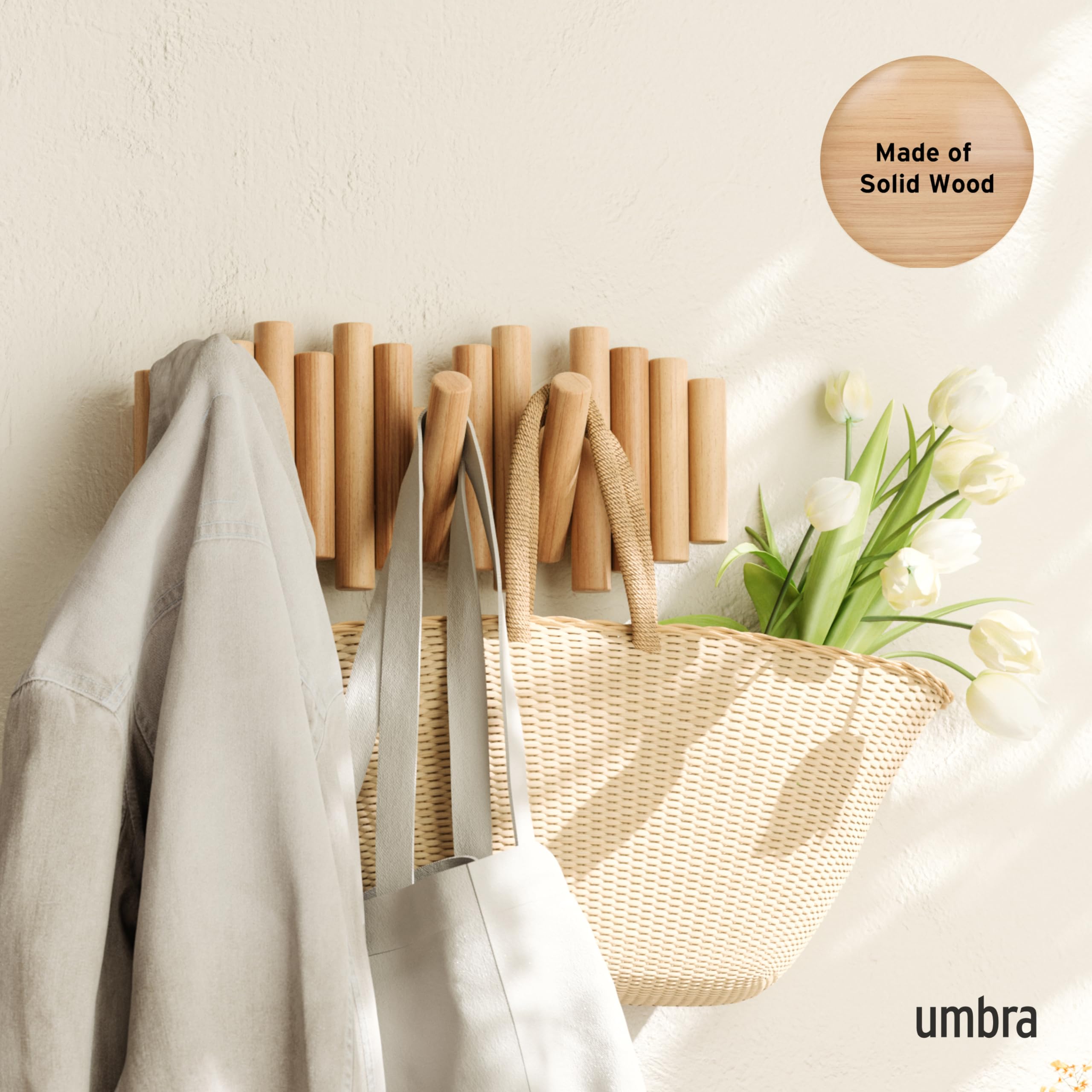 Umbra Picket beveled pine wood dowels add warm natural texture to any room