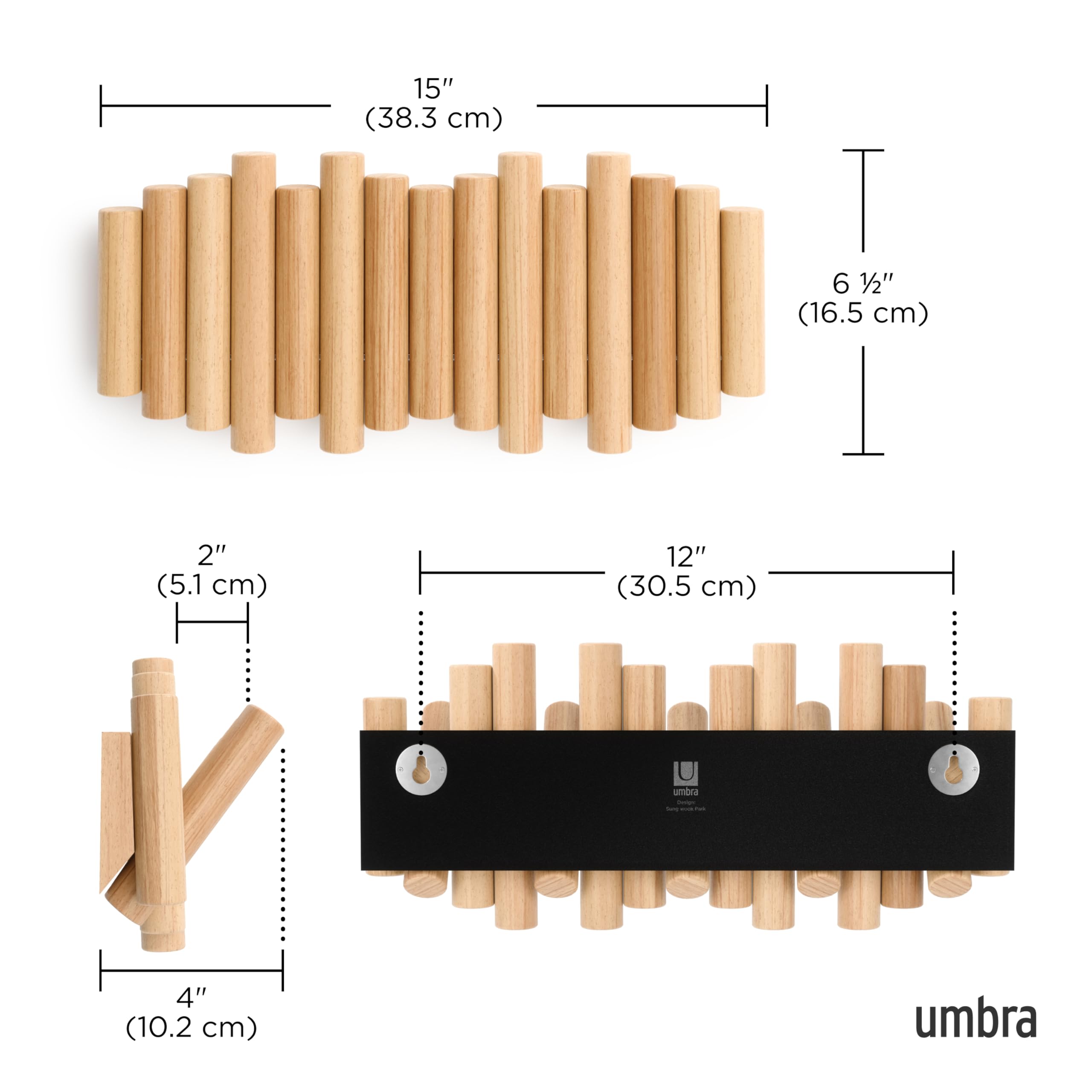 Umbra Picket fold-down hooks maintain a clean profile when not in use