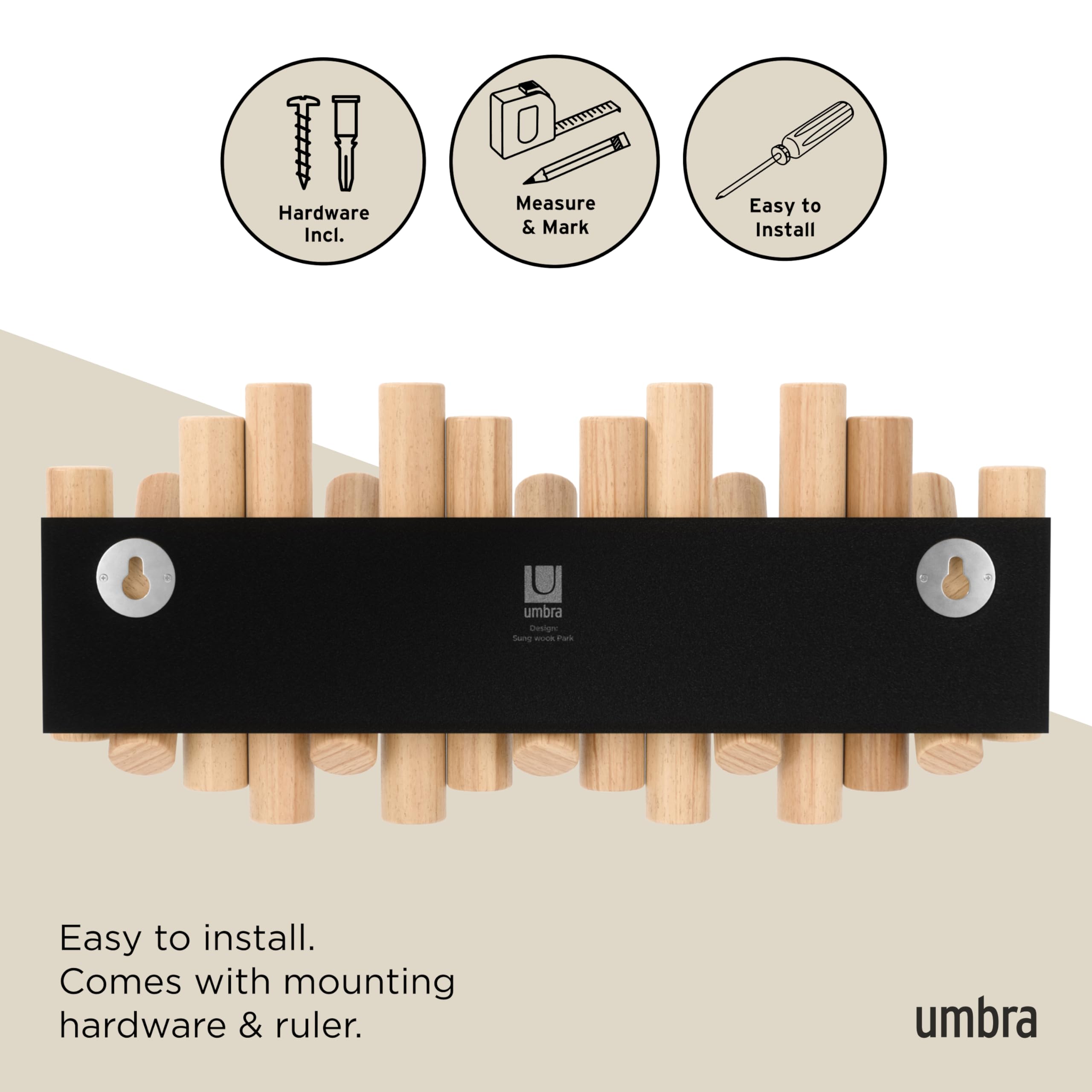 Umbra Picket multiple hooks create a cohesive display with extra storage